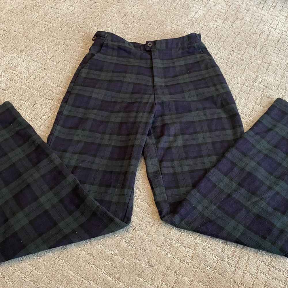 John Galt for Brandy Melville Blue Green Plaid Pants One Size Adjustable Waist
